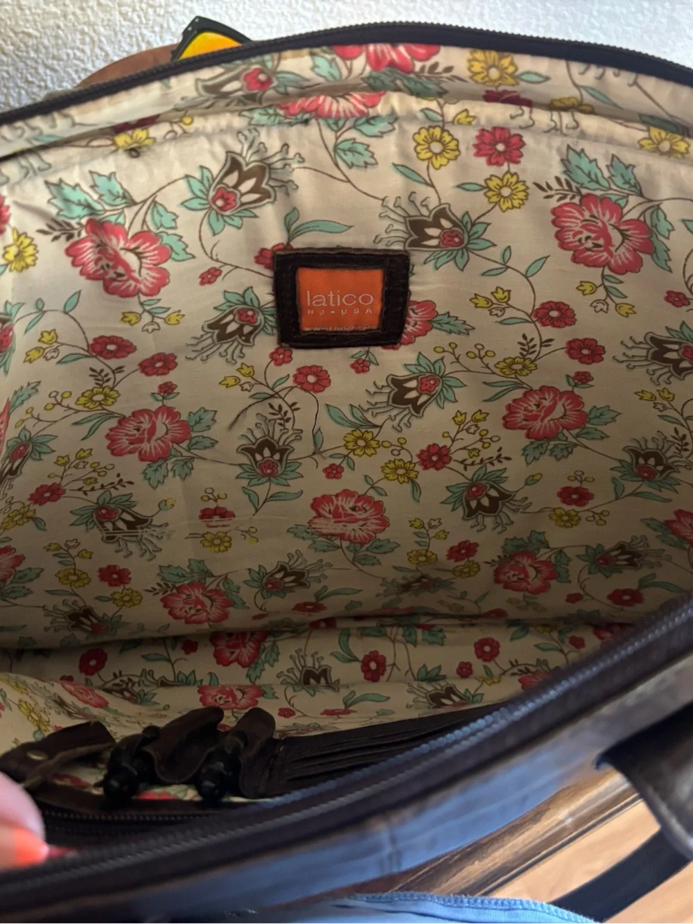 Beautiful Latico Leather Laptop/Briefcase with Front Pockets & Floral Lining